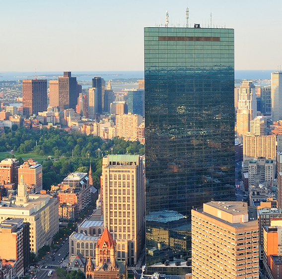 Modern urban skyscraper at sunset